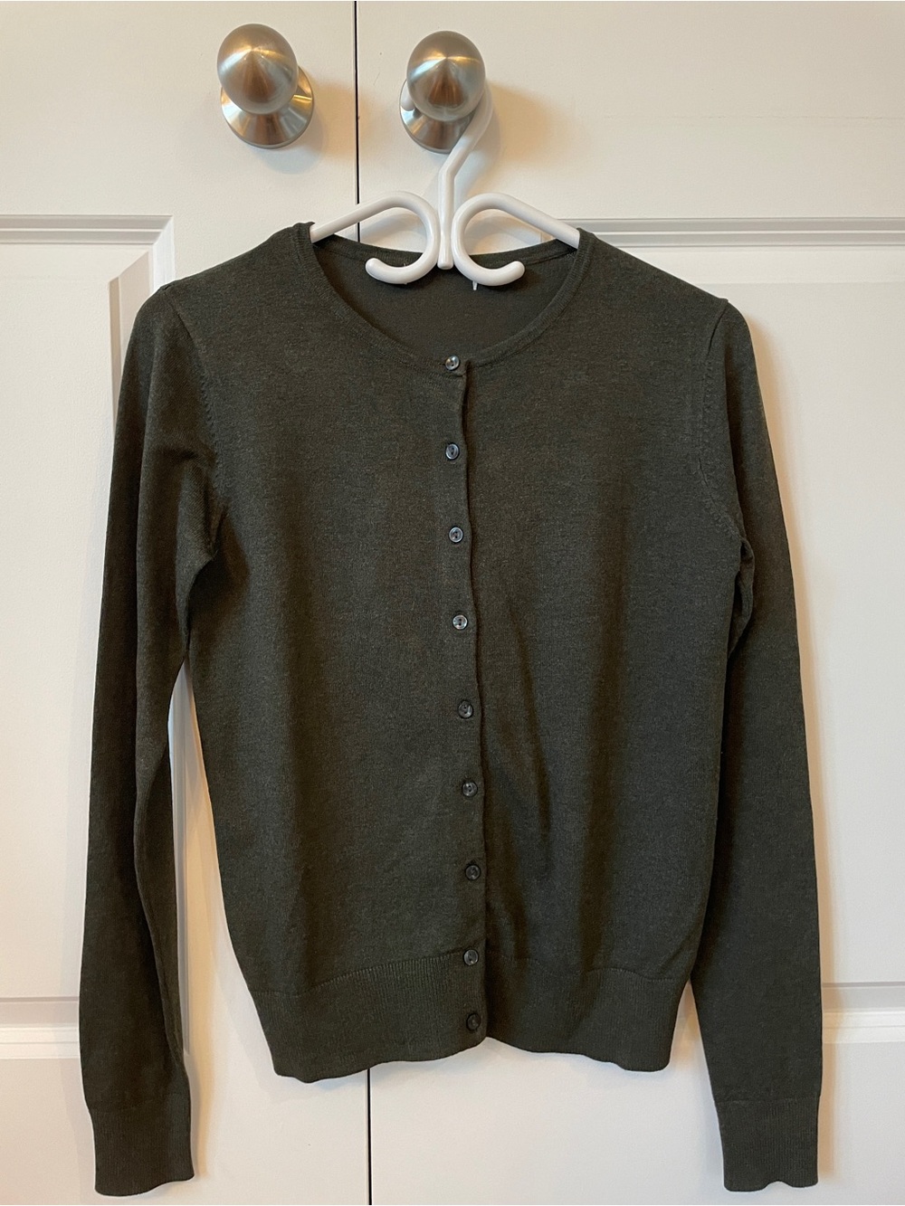 H&M Olive Green Button-Up Crewneck Cardigan